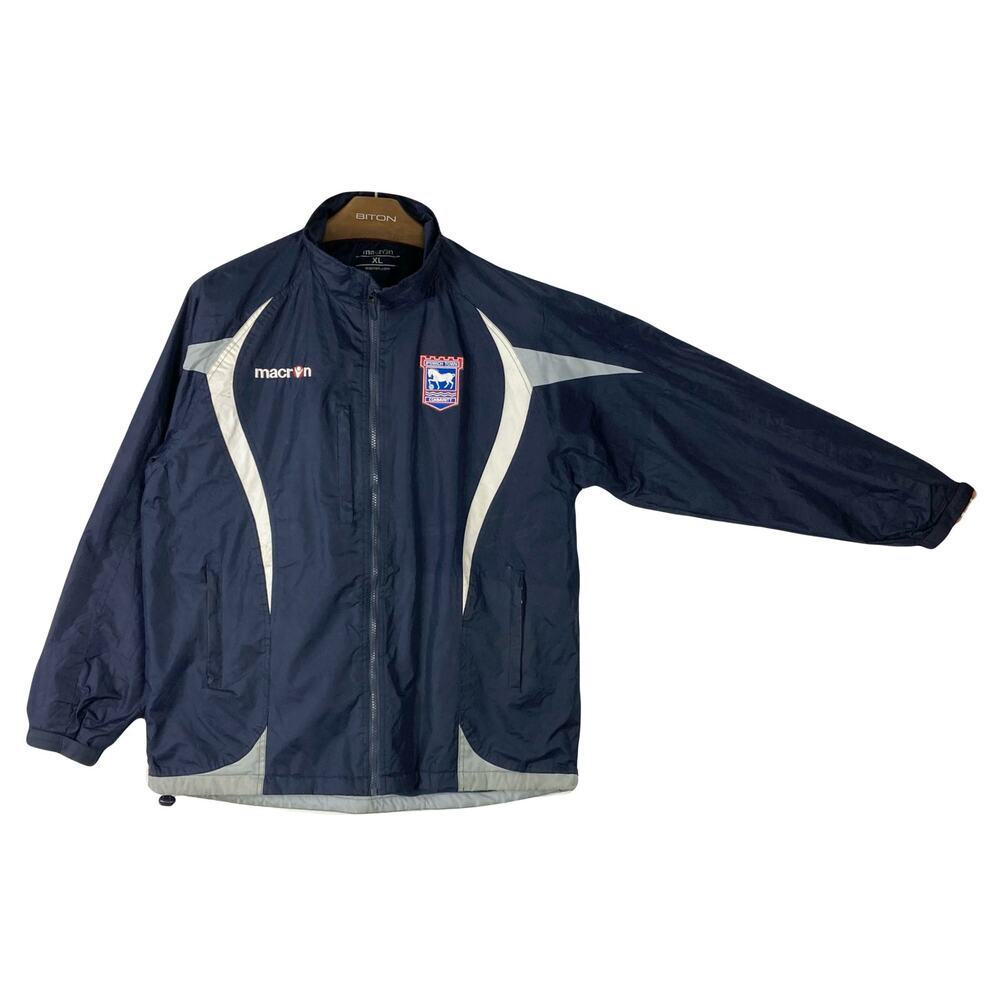 MACRON Jacket XL Navy Ipswich Town Community Windbreaker Full-Zip Long-Sleeve